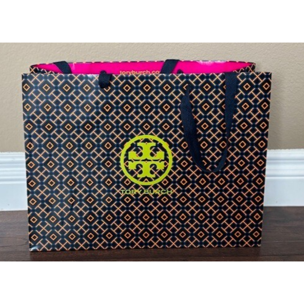 Tory Burch Empty Large 16 (L)×6 (W)×12 (H) Paper Shopping Bag Navy Orange Yellow
